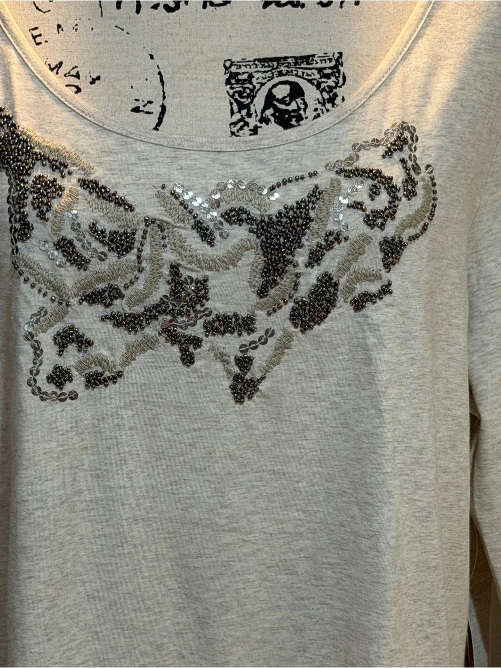 COLDWATER CREEK CREAM SCOOP NECK TOP WITH BEADED DETAILING NWT SZ XL